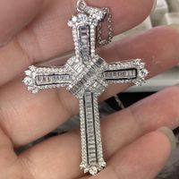 Wholesale New Style Cross Necklace Hot Sale Drop Shipping Real Sterling Silver Full Princess Cut White Topaz CZ Diamond Women Necklace Gift