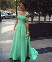 Wholesale A Line Mint Green Evening Dresses Spaghetti Simple Red Carpet Gowns Back Zipper Sweep Train Custom Made Formal Occasion Dresses Beautiful