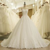 Wholesale White Custom Made A Line Appliques Sweetheart Lace Up Wedding Dress Real Picture Hot Sale Elegant Romentic Bridal Gown