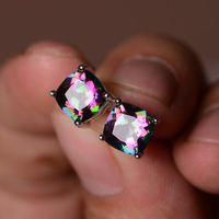 Wholesale 925 Silver Square Heart Diamond Stud Earrings Womens Multicolor Pink Cubic Zirconia Earring