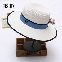 Wholesale 2018 New Summer M letter Large Wide Brim Straw Hat for Women Anti UV Beach hat M panama straw fedora women s travel Sun cap