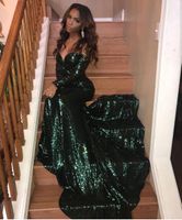 Wholesale Sexy V Back Long Sleeve Green Sequined V neck Prom Dresses Bodycon Custom Made Mermaid Corset Evening Gowns Party Dress for Women