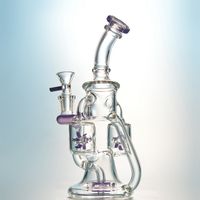 Wholesale Propeller Perc Glass Unique Bongs Double Recycler Dab Rig Inch Purple Wax Oil Rigs Sprinkler Perc Smooth Water Pipes With Bowl XL167