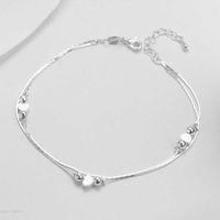 Wholesale Women s Two Layers Polish Heart Bead Charm stamped silver plated Anklet Leg Chain Summer Jewelry Ankle Bracelets Wholesales