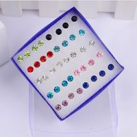 Wholesale 20 pairs of boxed Korean earrings men and women color anti allergic diamond earrings plastic earrings to send ear plugs