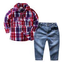 Wholesale Baby Boy Suits Months Long Sleeve Plaid Shirt Tops Jeans Pant Style for Kids Boys