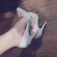 Wholesale Fashion bride rhinestone crystal dimaond glitters high heeled party prom red bottom pumps Sexy gold heels wedding shoes