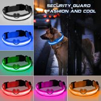 Wholesale New fashion LED Nylon Dog Collar Dog Cat Harness Flashing Light Up Night Safety Pet Collars multi color XS XL Size Christmas Accessories