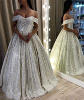 Wholesale Silver Sequin Prom Dress Dubai Arabic African Black Girls A Line Country Garden Formal Bride Evening Gowns Custom Made Plus Size