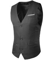 Wholesale Fake Pocket Vest Men Male Sleeveless Matching Color Design Single Breasted Belt Cotton Slim Fit For Man Vest Free Ship Business Party
