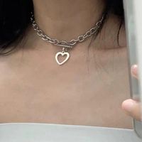 Wholesale Fashion jewelry Choker necklace heart pendant chunky metal chain silver gold color plated pin toggle girls gift
