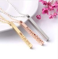 Wholesale Women Name Necklace Personalized Custom Engrave Gold Silver Rose Gold Tone Bar Chain Pendant Necklace Four sided Engraving