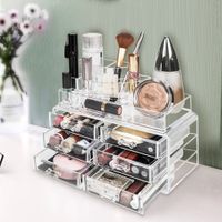 Wholesale Clear Makeup Case Cosmetic Drawers Multi grid Jewelry Storage Acrylic Cabinet Box Organizer Free USA Shipping