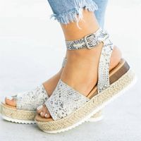 Wholesale Hot Sale European new explosions hemp rope wedge with light bottom fish mouth sandals female support mixed batch