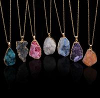 Wholesale Rainbow Stone Natural Rock Necklace Gold Quartz Pendant Torque Crystal Necklace Shiny Ornaments Choker Trinket Aneis gift