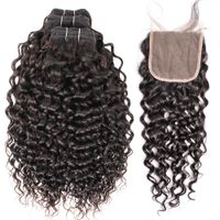 Wholesale Kisshair Water Wave Hair Bundles with Lace Closure Natural color Virgin Brazilian Human Hair Extension inch Remy Curly Weaving