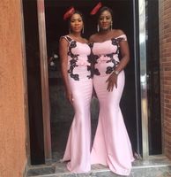 Wholesale Mermaid Blush Pink African Bridesmaid Dresses Black Girl Prom Dresses New Camo Wedding Guest Dresses Lace Applique Women Formal Dress