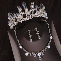 Wholesale Luxury Wedding Bridal Jewelry Sets Pageant Crown and Tiara Rhinestone Drop Plated Necklace and Earrings Pendant