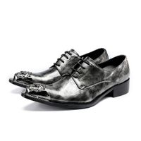 Wholesale Bright Gery Wedding and Party Shoes Flats with Metal Lion Luxury Fashion New Men s Genuine Leather Oxfords Shoes