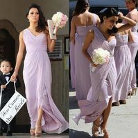 Wholesale Lilac Boho Beach Bridesmaid Dresses One Shoulder Country Wedding Guest Gowns Pleated Split Maid Of Honor Dresses Ankle Length AL5552