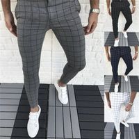 Wholesale Slim Style Mens Casual Pants Fashion Plaid Printed Skinny Pencil Trousers Mens Casual Street Style Pants