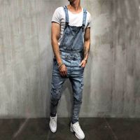 Wholesale Fashion Cowboy Mens Jeans Overalls Pants Hole Ripped Denim Rompers Slim Fit Pencil Pants Plus Size Man Jumpsuit Jeans Trousers