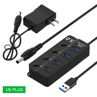 Wholesale High Speed USB HUB Port USB3 Hub Splitter On Off Switch LED Indicator with EU US Power Adapter for Laptop PC