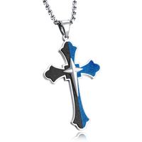 Wholesale Fashion New Men Cross Titanium Stainless Steel Pendant Necklace Silver Blue Color Anniversary Valentine s Birthday Christmas Gift GX1212