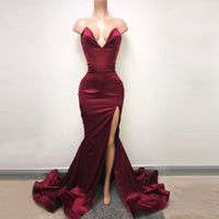 Wholesale Modest Sweetheart Mermaid Prom Dresses Real Image Split Cheap Juniors African Party Formal Gowns Robe De Soiree Plus Size Evening Dress