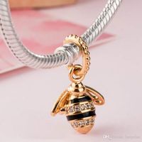 Wholesale 2018 Spring Sterling Silver Jewelry Gold Plated Queen Bee Pendant Charms Original Beads Fits women Jewelry Making Pandora Bracelets