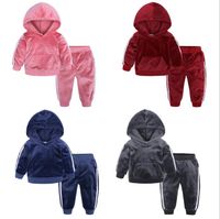 Wholesale Kids Clothes Boys Girls Gold Velvet Suit Spring Autumn Plus Baby Child Warm Sweater Pants Two Sets Years