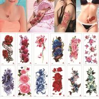 Belle Blooming Pivoine Rose Lotus Petite Fleur Decal Tattoo Bleu Enchanteresse Rose Body Temporaire Autocollant De Tatouage Pour Femme Bras Cuissardes
