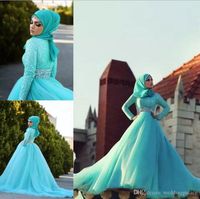 Wholesale Muslim Arabic Bridal Wedding Dresses Long Sleeves Hijab High Neck Middle East Arab Wedding Gowns With Sparking Crystal Belt Casamento