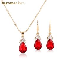 Wholesale elegant waterdrop crystal pendant statement necklace earring set for women gold chain necklace party wedding jewelry set