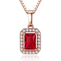 Wholesale Fashion Luxury Rose Gold Square Pendant Necklace Women Wedding Engagement Red Crystal Rhinestone Zircon Necklaces Cubic Zirconia Party Jewelry Gift for Girls