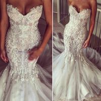 Wholesale Sexy Mermaid Sweetheart Wedding Dresses Sparkly Beaded Lace Bridal Gowns Sleeveless Backless Crystal Beach Wedding Dress Custom Made