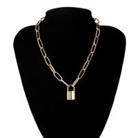 Wholesale New Hip Hop Simple layer chain necklace with lock women men punk padlock pendant necklace Vintage jewelry