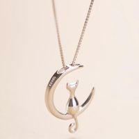 Wholesale Cat Moon Pendant Necklace Charm Silver Gold Color Link Chain Necklace For Pet Lucky Jewelry For Women Gift Shellhard