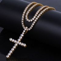 Wholesale 18K Gold Iced Out CZ Cubic Zirconia Cross Pendant Necklace Tennis Chains for Men and Women Full Diamond Hiphop Rapper Jewelry Lovers Gifts