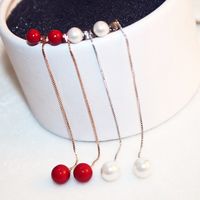 Wholesale fashion beautiful luxury designer elegant double pearl long pendant drop dangle chandelier stud earrings for woman