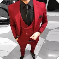 Wholesale 2019 Men s Red Notched Lapel Wedding Suits Evening Party Prom Bridegroom Blazer Formal Dinner Slim Fit Casual Three Pieces Best Man Tuxedos