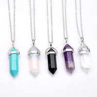 Wholesale Bullet Shape Real Amethyst Natural Crystal Quartz Healing Point Chakra Bead Gemstone Opal stone Pendant Chain Necklaces Jewelry WCW082