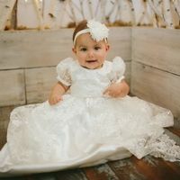 Wholesale Princess White Lace Kids Christening Dresses Kids Baptism Gowns Short Sleeve Vintage Girls Christening Gowns Kids Dress