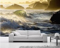 Wholesale wall mural photo wallpaper Waves impact reef coast European nature landscape background wall painting