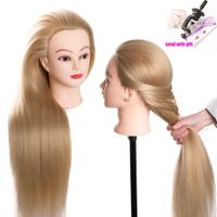 Wholesale Cosmetology Mannequin Head Synthetic Fiber Hair cm Long Training Heads Doll Wig For Styling Hairdressing Cutting Braiding Practice with Free Clamp