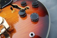 Wholesale custom electric guitar sunburst semi hollow body flamed maple veneer bigs tremolo gold hardware