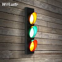 Wholesale Iron Wall Lamp Traffic Light Red Yellow Green Remote Control Living Room Restaurant Cafe Bedroom Hotel Hall Vintage Industrial Lighting