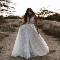Wholesale Deep V Plunging Neckline Sexy Wedding Dresses Low Front and Back Pearl Crystal Beaded Lace Bridal Gown Factory Custom Made Real Photo