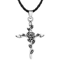 Wholesale Huilin Jewelry Rose Cross Necklace Viking Antique Silver Women Men Jesus Christ Christian Jewelry Gifts Flower Leaf Amulet Coliers