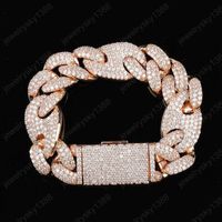 Wholesale 20mm Men s Hiphop Bracelet Real Gold Plated Iced Out Zircon Bling Bling Cuban Link Bracelet Jewelry